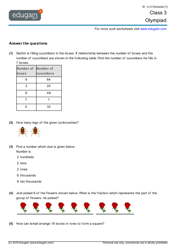 Grade 3 Olympiad Printable Worksheets Online Practice Online Tests And Problems Edugain Global