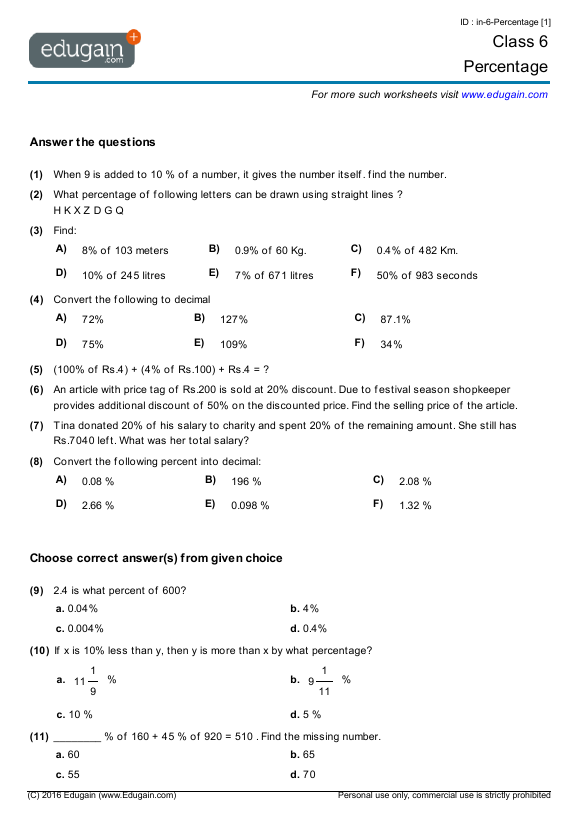 grade-6-math-worksheets-and-problems-percentage-edugain-usa